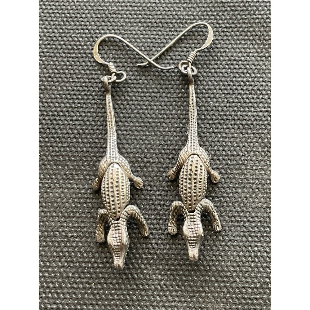 Vintage 925 sterling silver alligator dangle earrings articulated heads & tails